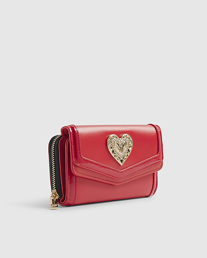 Red Heart Detail Panelled Purse