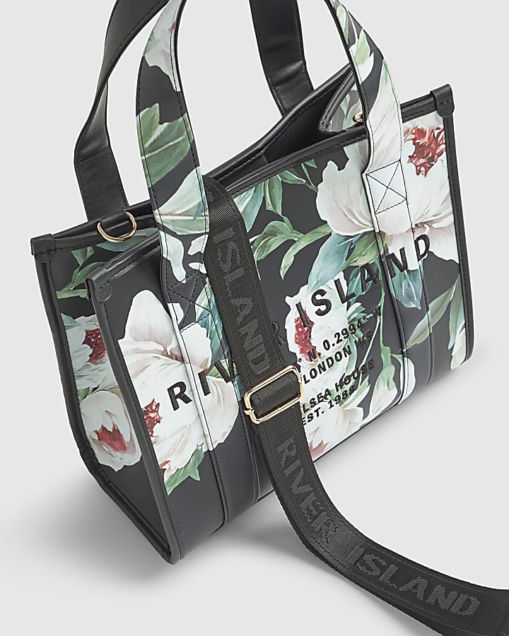 Black Medium Floral Tote Bag