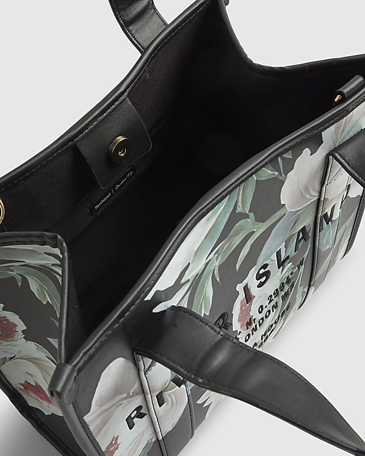 Black Medium Floral Tote Bag