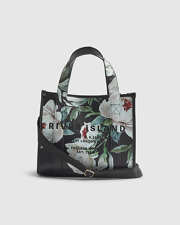 Black Medium Floral Tote Bag