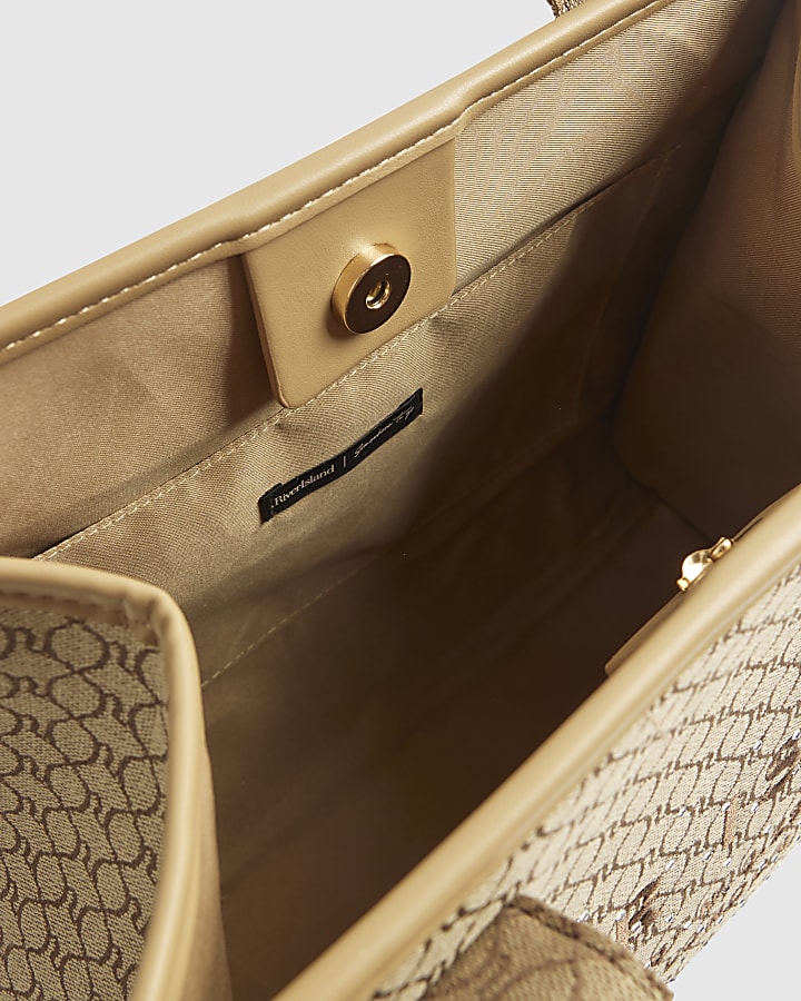 Beige Diamante Embroidered Monogram Tote Bag