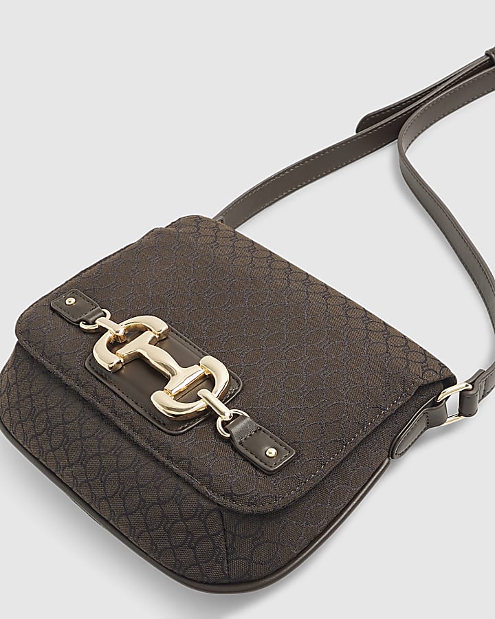 Brown Monogram Snaffle Cross Body Saddle Bag