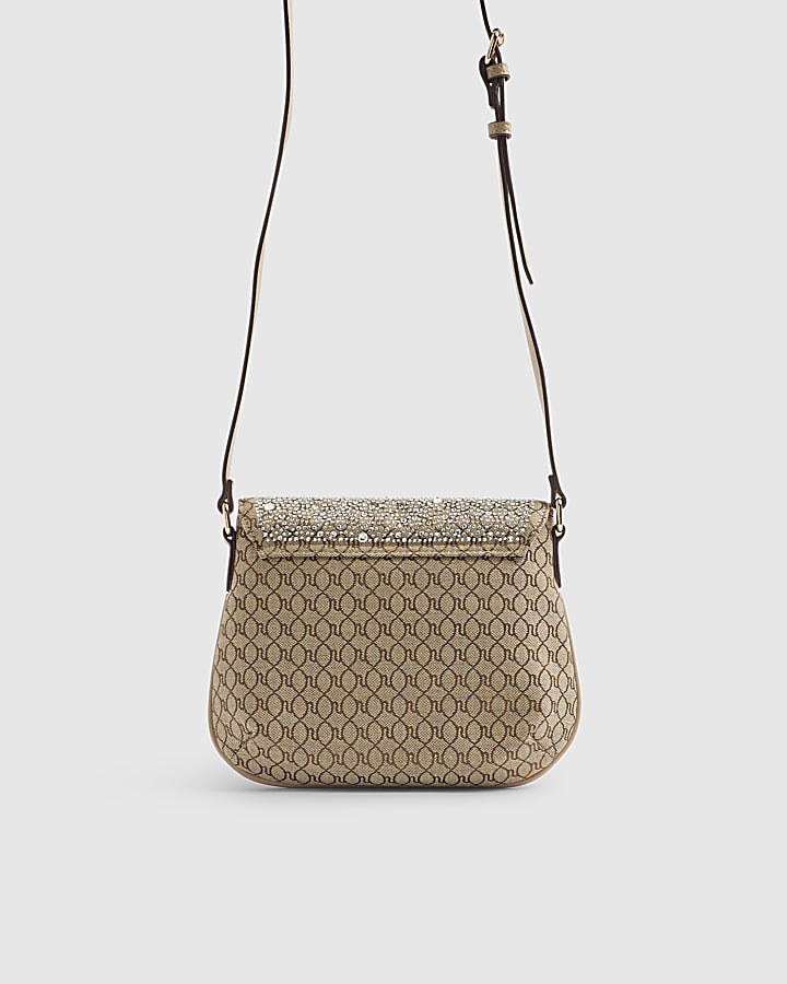 Beige Monogram Snaffle Cross Body Saddle Bag