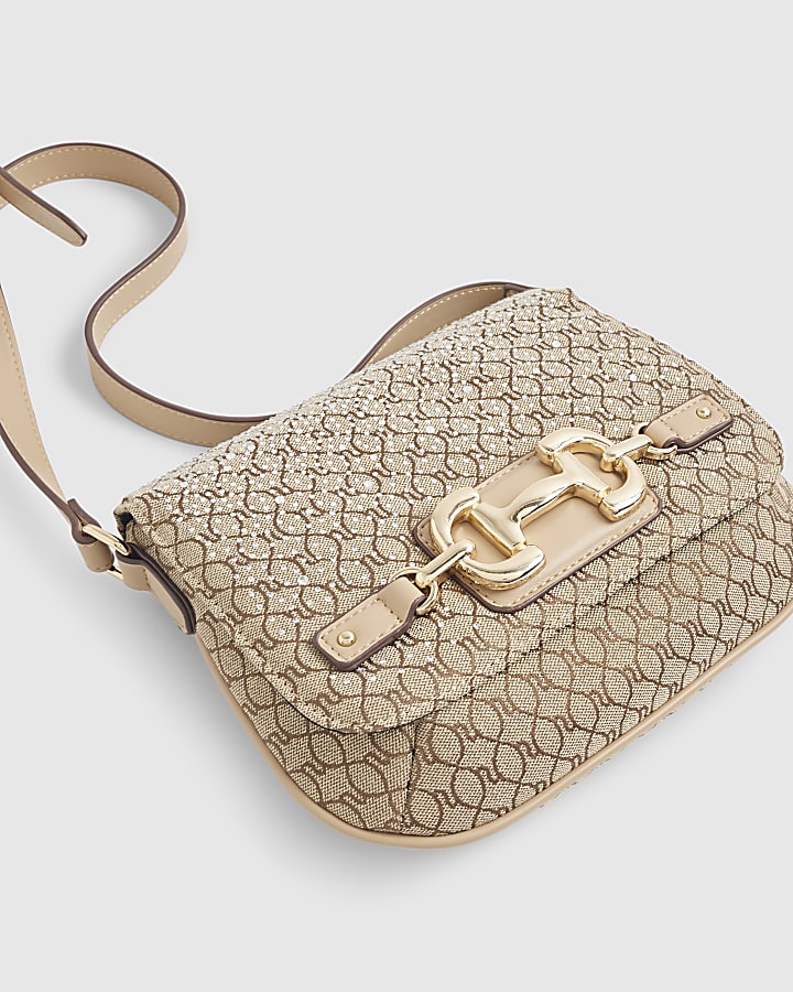Beige Monogram Snaffle Cross Body Saddle Bag