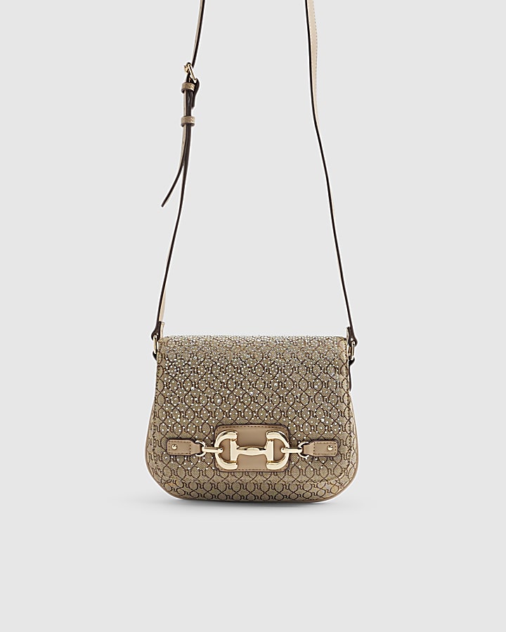 Beige Monogram Snaffle Cross Body Saddle Bag