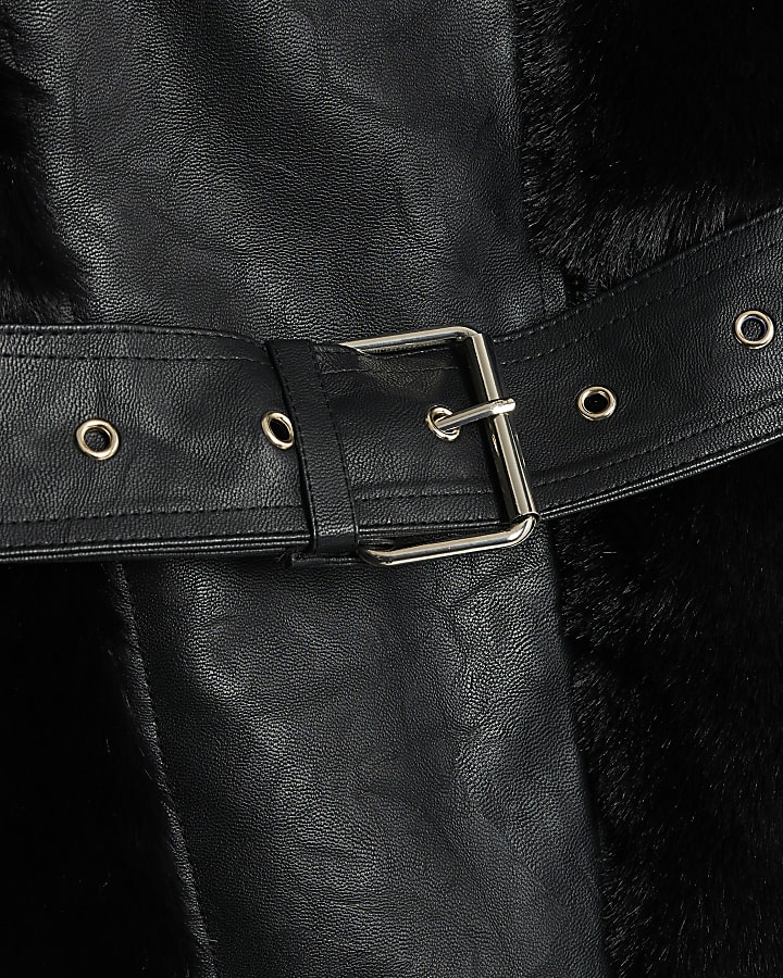 Black Faux Fur Panelled Biker Jacket
