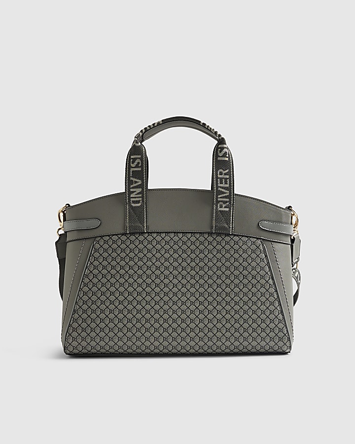 Grey Panelled RI Handle Tote Bag