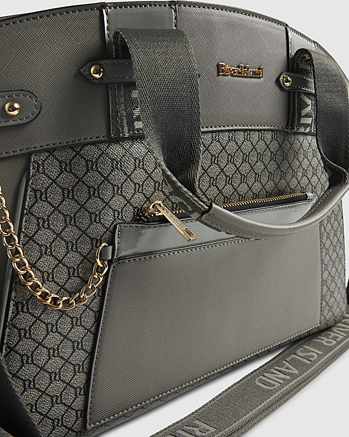 Grey Panelled RI Handle Tote Bag