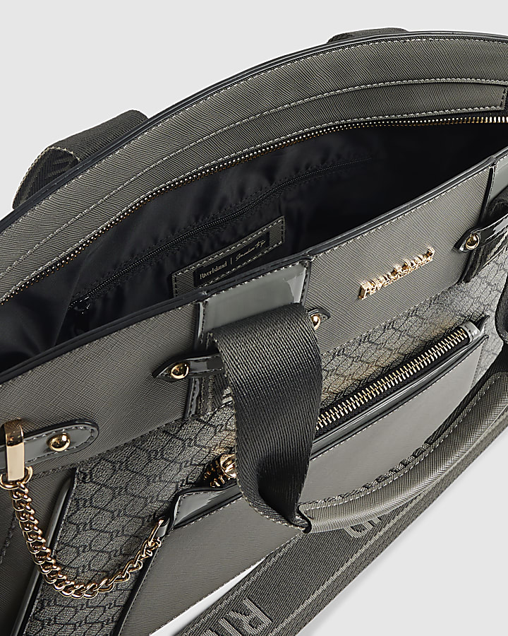 Grey Panelled RI Handle Tote Bag