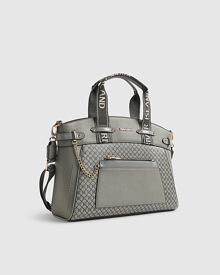 Grey Panelled RI Handle Tote Bag