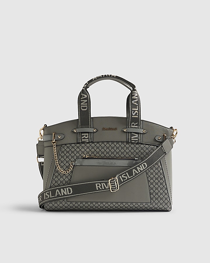 Grey Panelled RI Handle Tote Bag