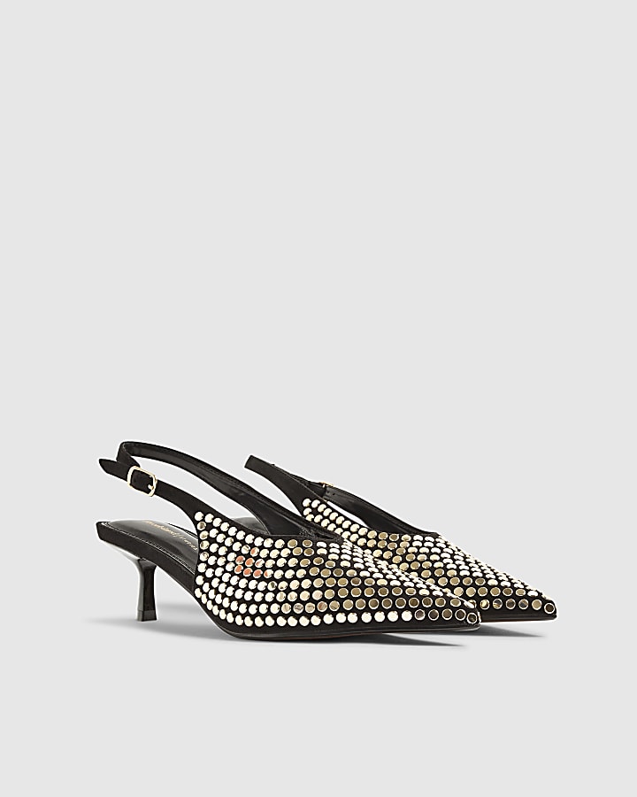 Black Studded slingback Court heels
