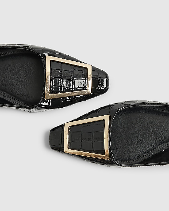 Black Square Buckle Ballet Pumps