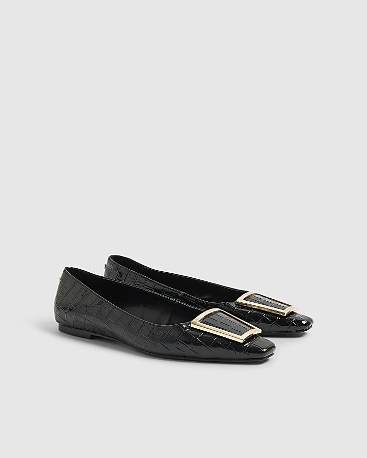 Black Square Buckle Ballet Pumps