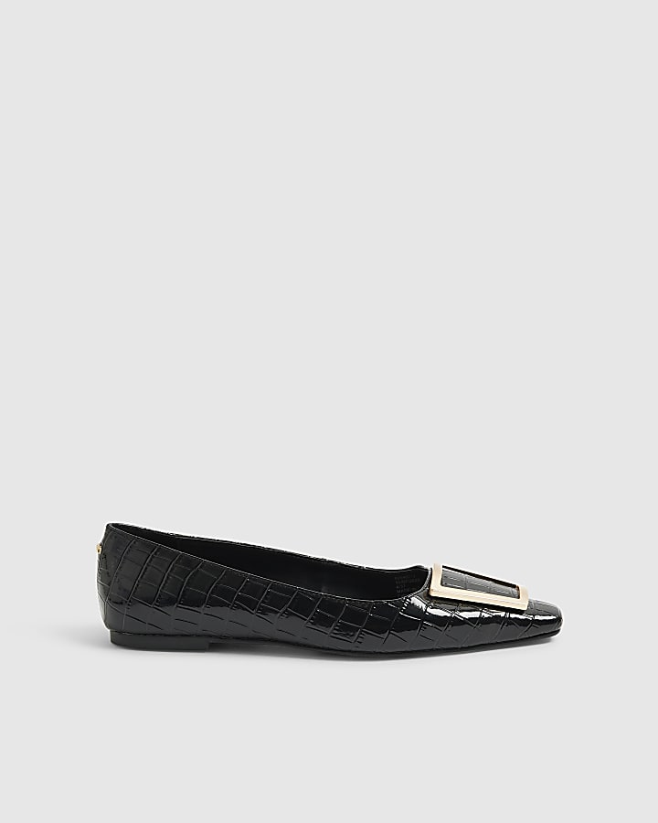 Black Square Buckle Ballet Pumps