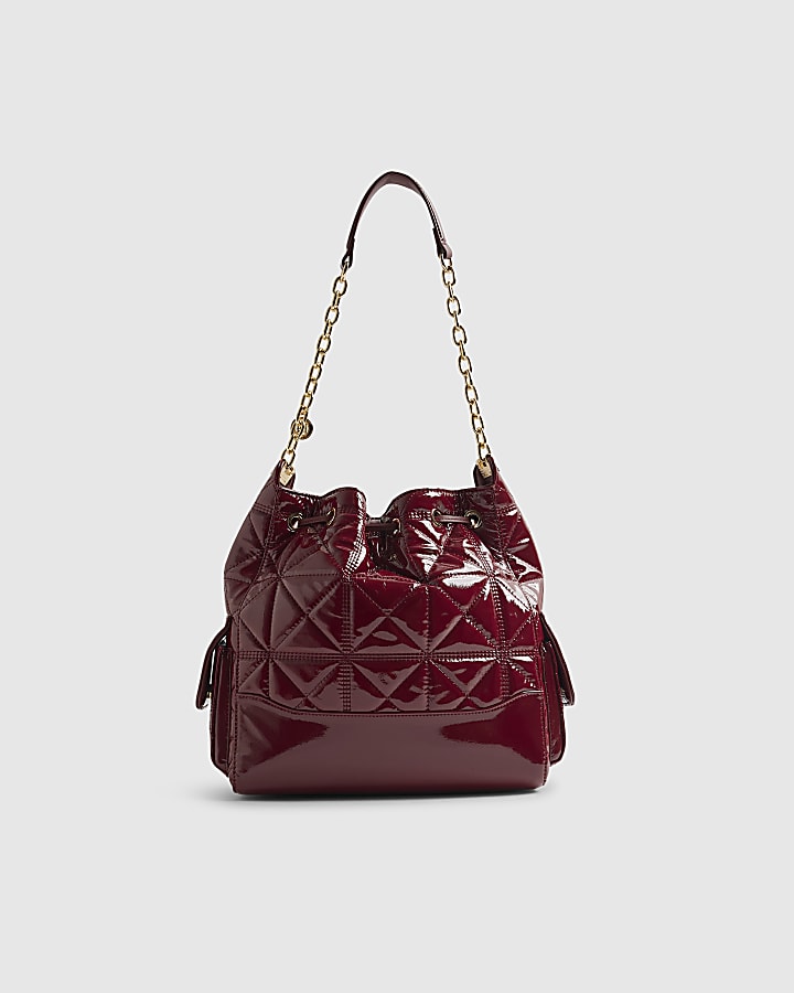 Red Quilted Chain Handle Slouch Bag