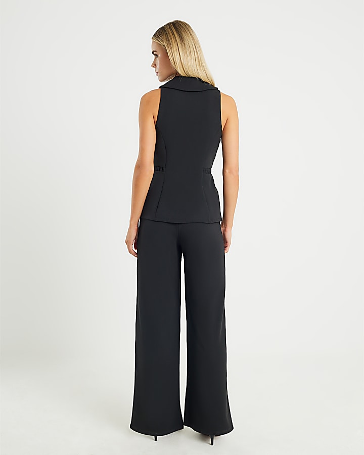 Petite Black Sleeveless Ruched Waist Jumpsuit