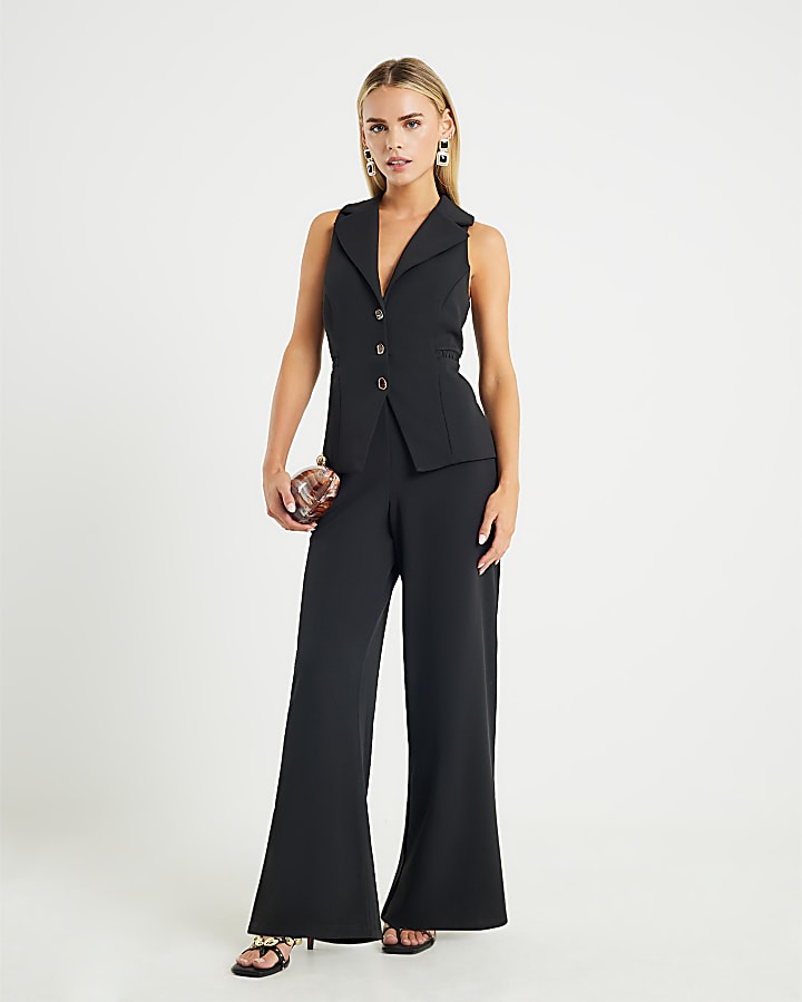 Petite Black Sleeveless Ruched Waist Jumpsuit
