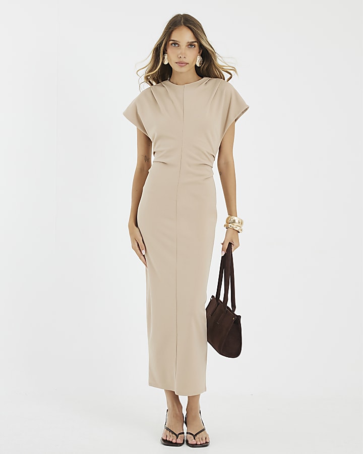 Stone Short Sleeve Midi Dress