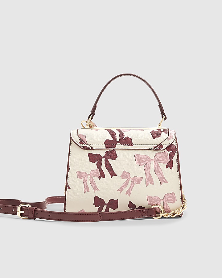 Cream Mini Bow Cross Body Tote Bag