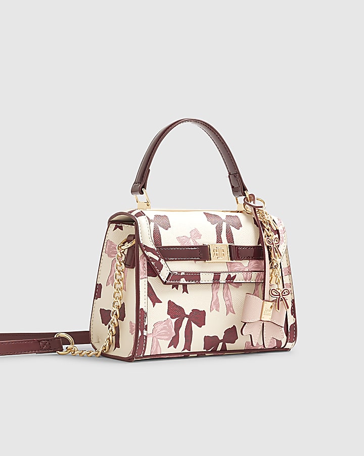 Cream Mini Bow Cross Body Tote Bag