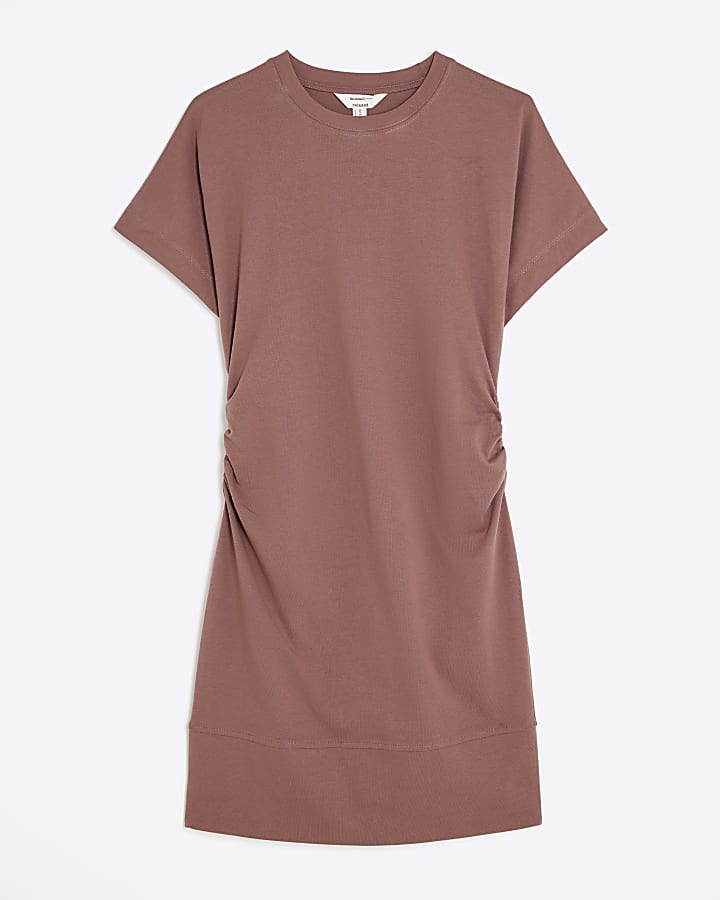 Beige Ruched Short Kimono Sleeve Mini Dress