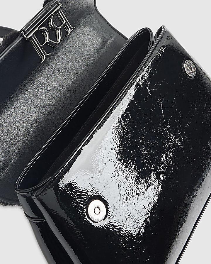 Black Faux Fur Trimmed Shoulder Bag