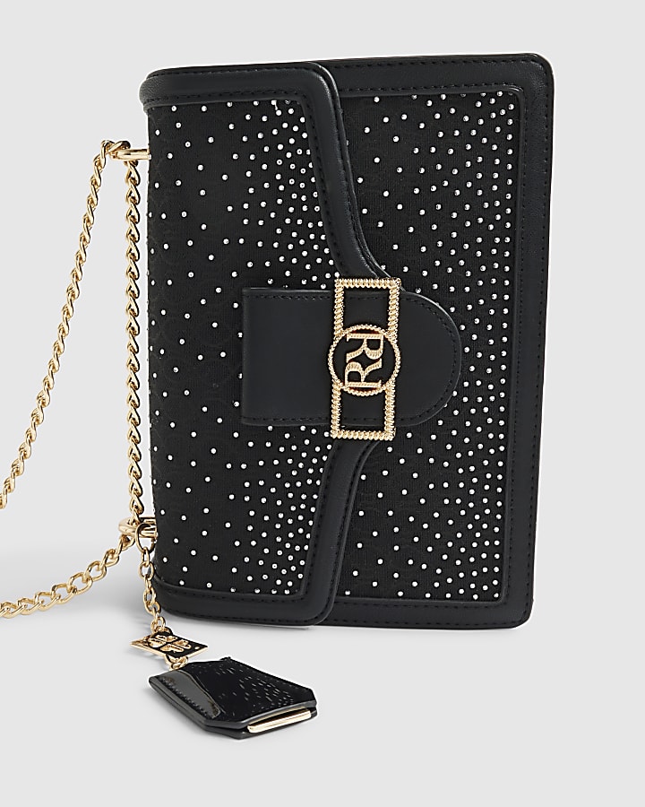 Black Diamante Panelled Shoulder Bag