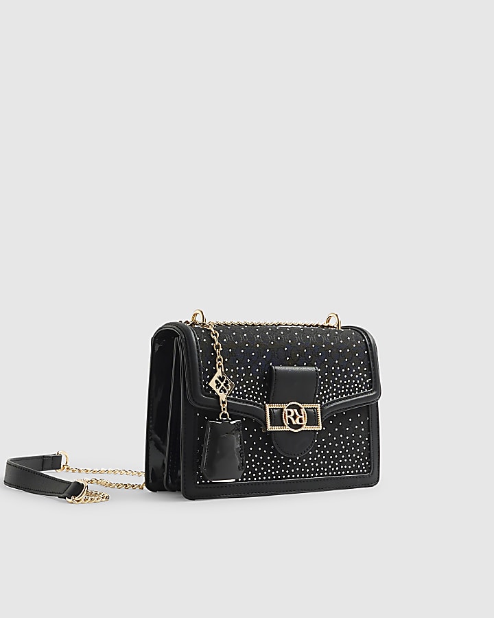 Black Diamante Panelled Shoulder Bag