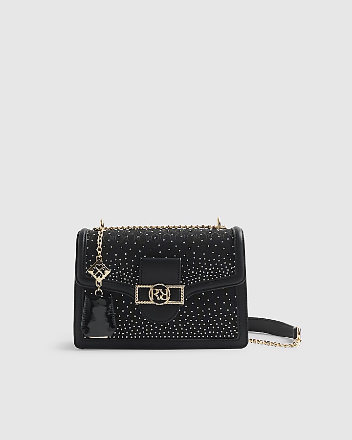 Black Diamante Panelled Shoulder Bag