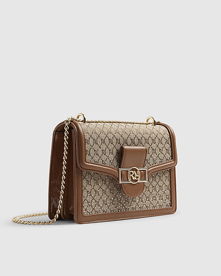 Beige Diamante Panelled Shoulder Bag