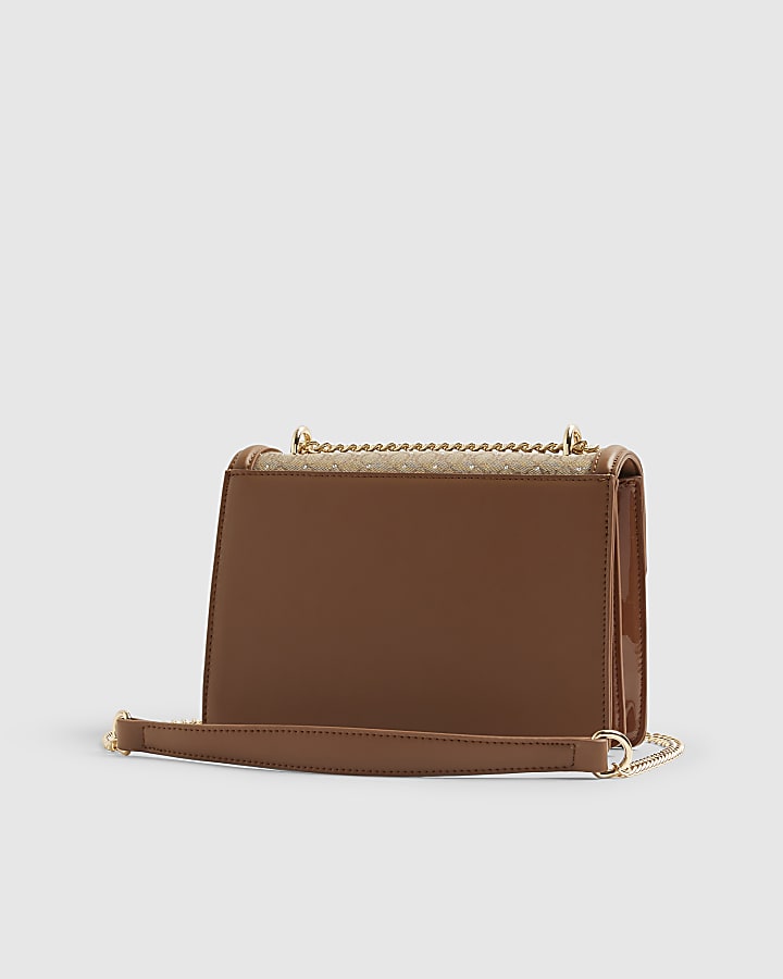 Beige Diamante Panelled Shoulder Bag