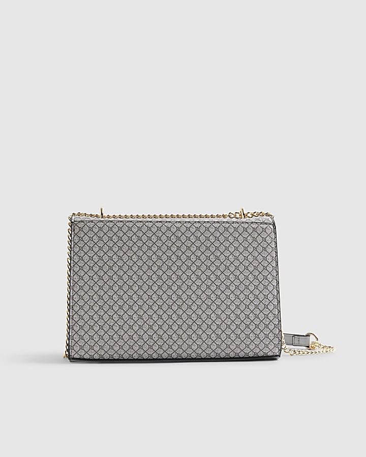 Grey Monogram Pocket Front Shoulder Bag
