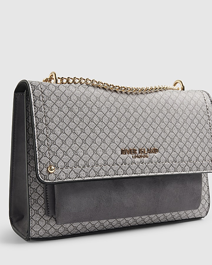 Grey Monogram Pocket Front Shoulder Bag