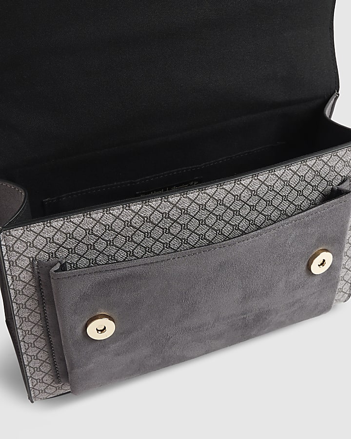 Grey Monogram Pocket Front Shoulder Bag