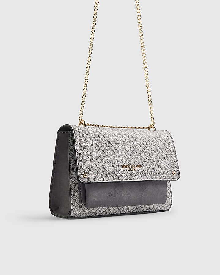 Grey Monogram Pocket Front Shoulder Bag