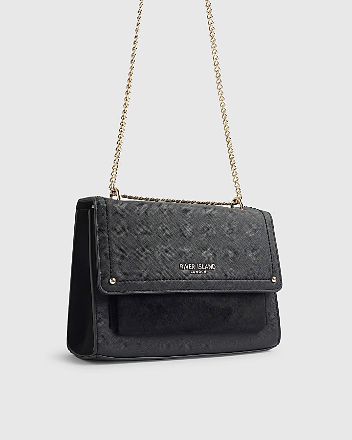 Black Monogram Pocket Front Shoulder Bag