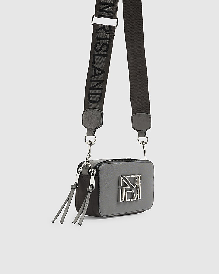 Grey Branded Cross Body Bag