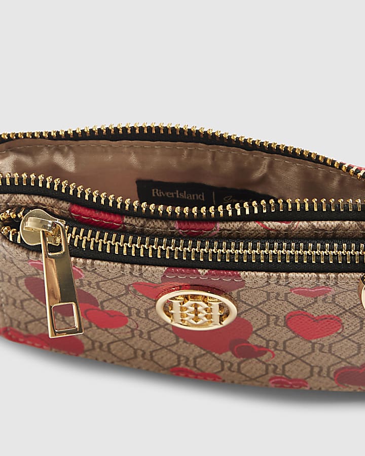 Beige Heart Monogram Pouch