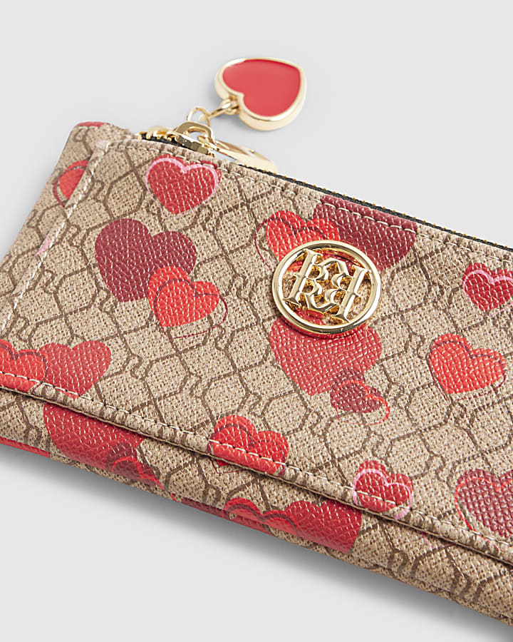 Beige Heart Monogram Pouch