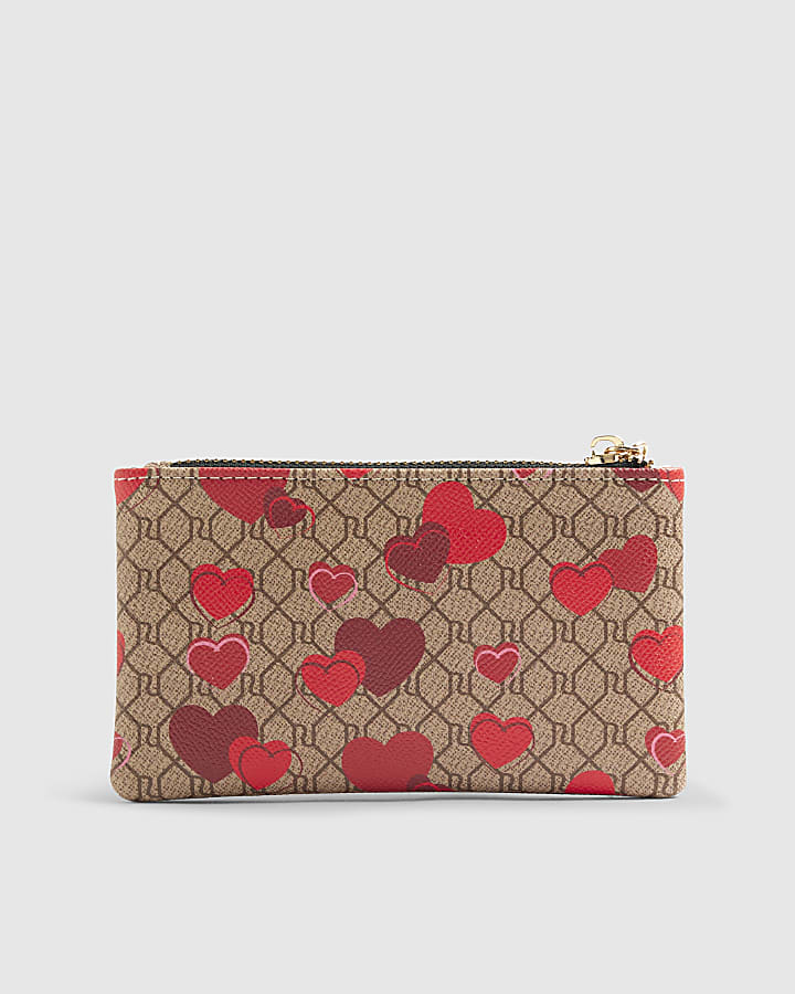 Beige Heart Monogram Pouch
