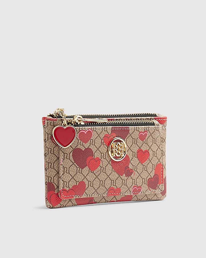 Beige Heart Monogram Pouch
