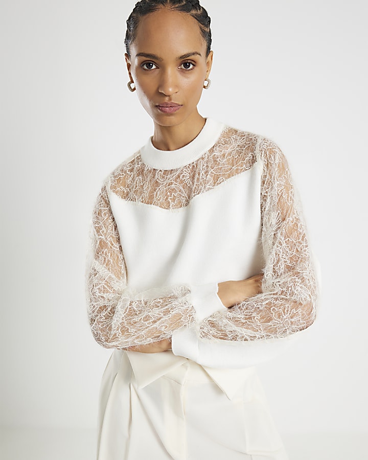 White Lace Insert Hybrid Jumper