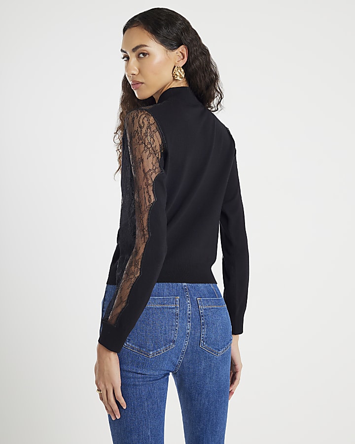 Black Lace Mix Hybrid Long Sleeve Top