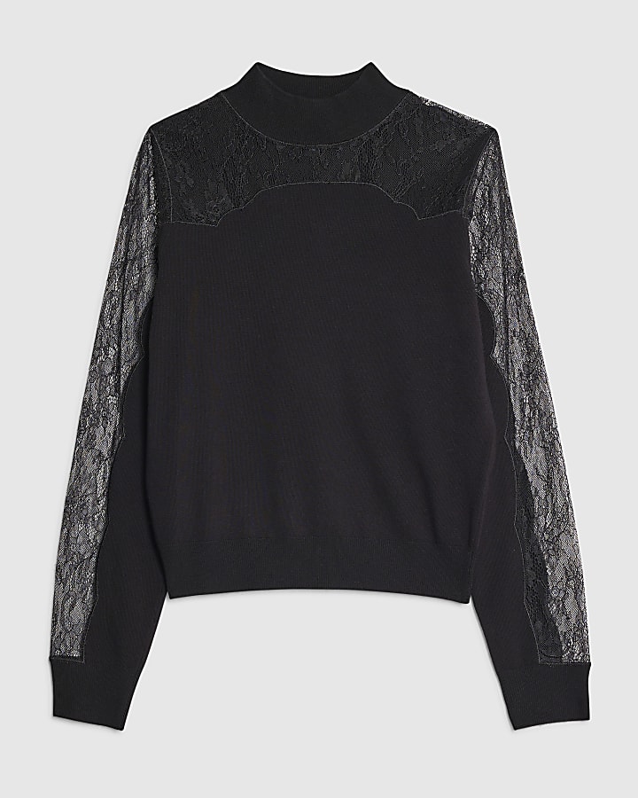Black Lace Mix Hybrid Long Sleeve Top