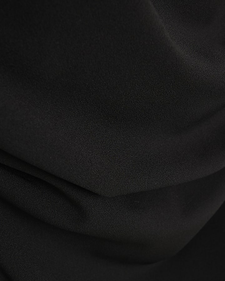 Black Asymmetrical Draped Midi Dress