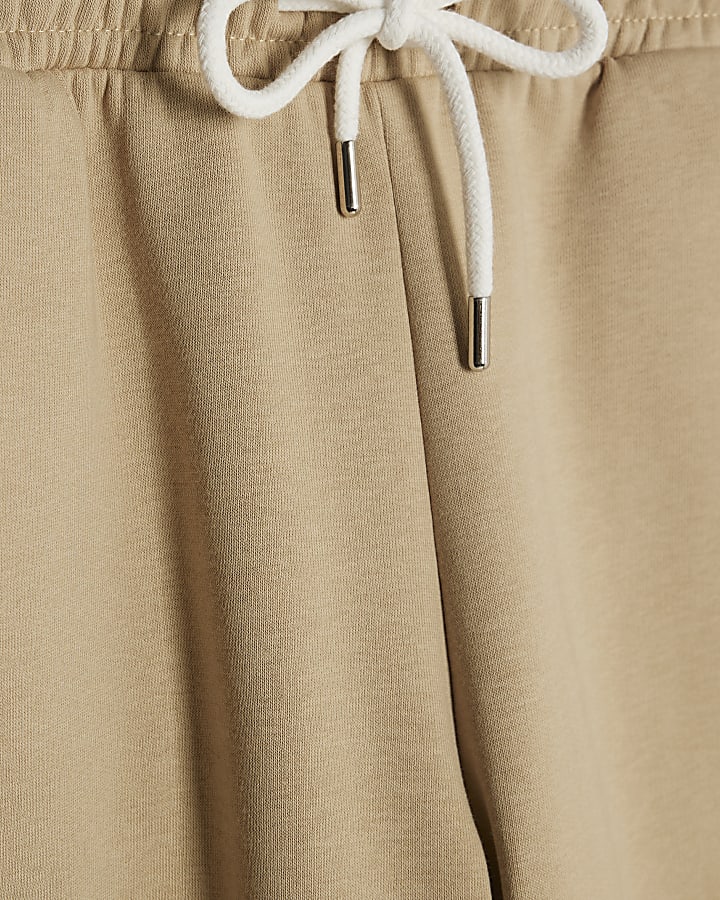 Beige Lace Trim Wide Leg Joggers
