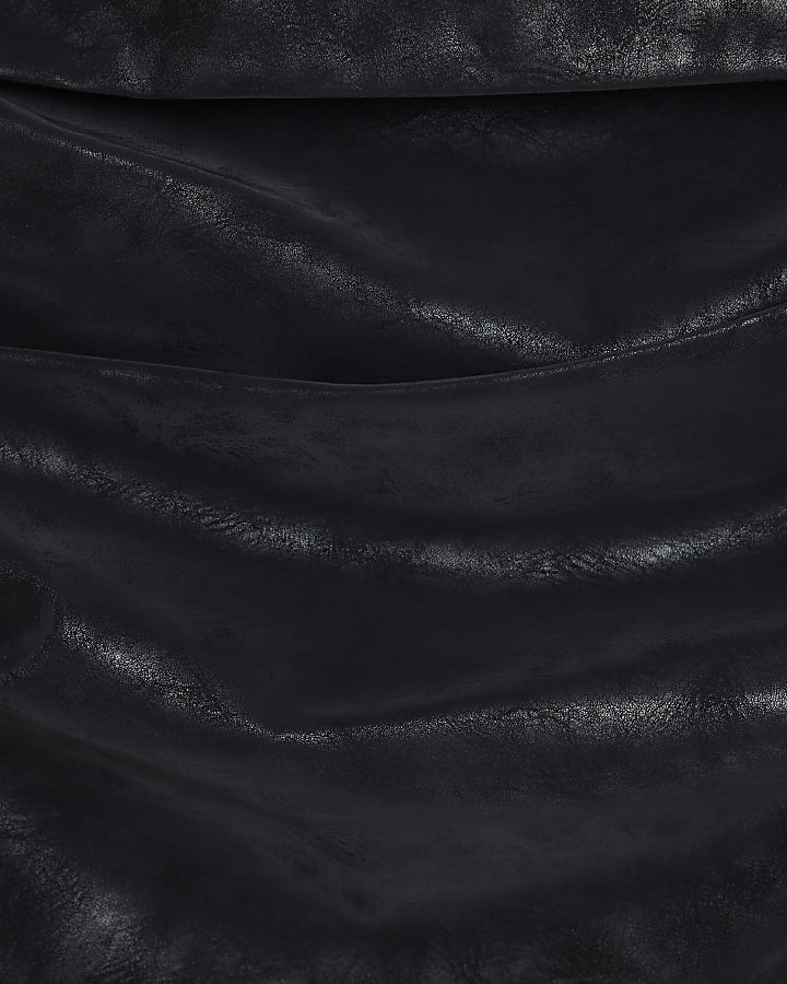 Black Faux leather Ruched Bandeau Top