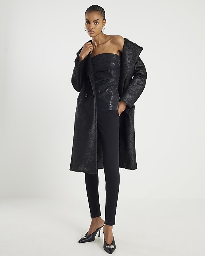 Black Faux leather Ruched Bandeau Top