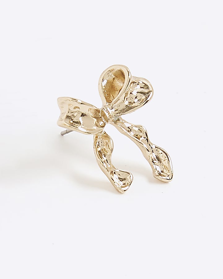 Gold bow stud earrings